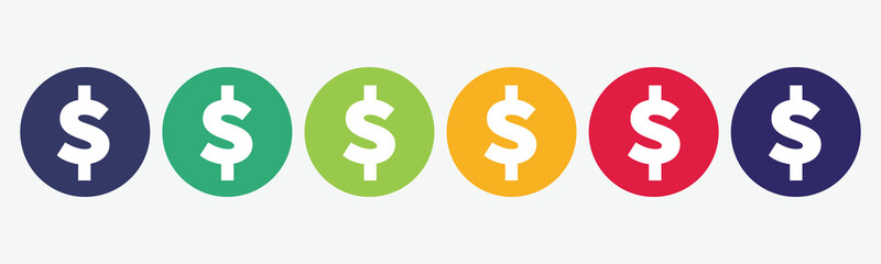 Set collection 6 buttons with dollar icon.