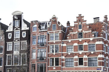 Amsterdam Prinsengracht Canal House Facades with Various Gables, Netherlands