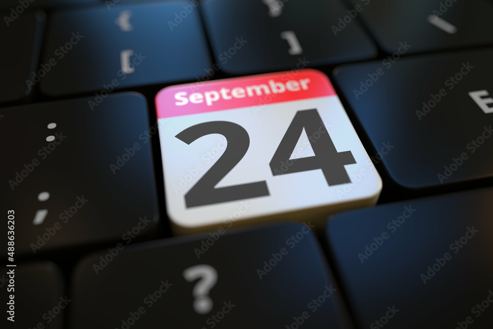 Poster september 24 date on a keyboard key, 3d rendering