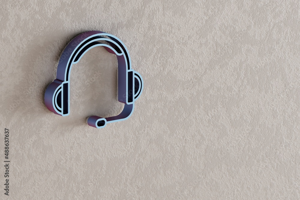 Poster big headphones with microphone icon. beautiful blue big headphones with microphone symbol icons on w