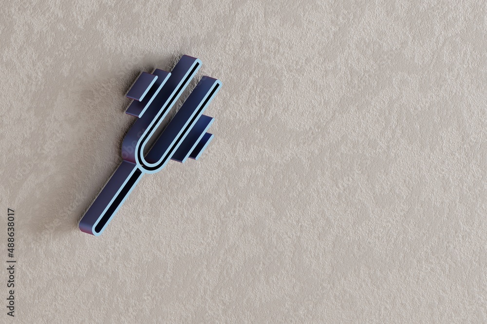 Poster Tuning Fork Vibrating icon. Beautiful Blue Tuning Fork Vibrating symbol icons on wall bright background. 3d rendering illustration. Background pattern for design..