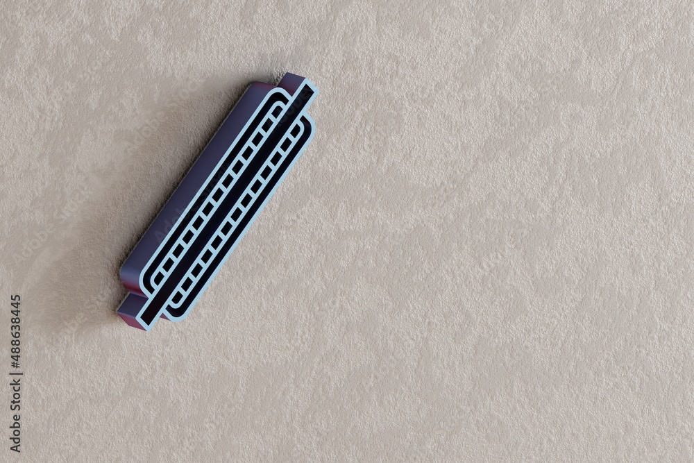 Poster one harmonica icon. beautiful blue one harmonica symbol icons on wall bright background. 3d renderin