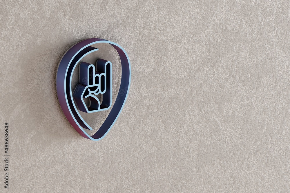 Poster guitar plectrum with hand icon. beautiful blue guitar plectrum with hand symbol icons on wall bright