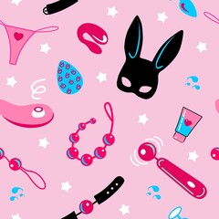 Cute seamless pattern of sex toys. Suitable for printing on fabric, paper, banners