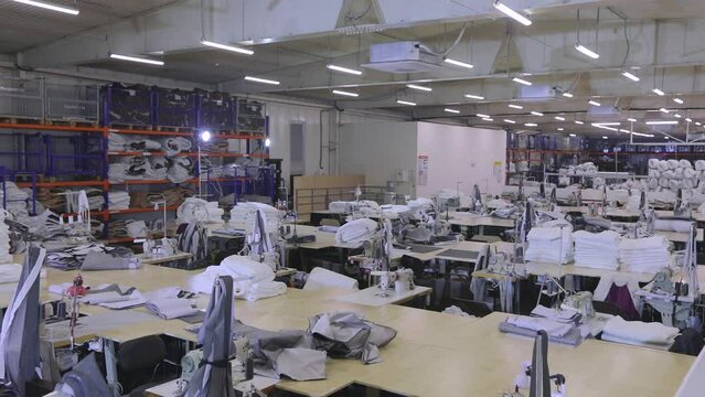 An empty sewing workshop. Large sewing workshop. Large sewing production