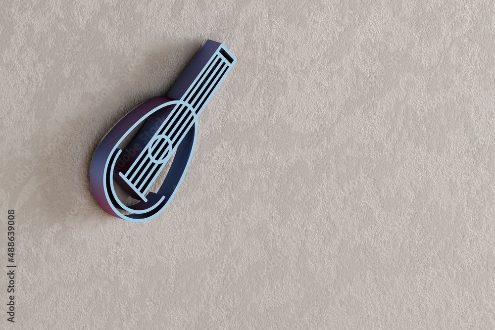 Poster inclined mandolin icon. beautiful blue inclined mandolin symbol icons on wall bright background. 3d 