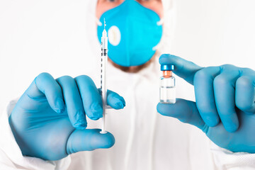 Herd immunity in community, doctor with vaccine.