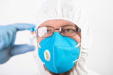 Herd immunity in community, doctor with vaccine.