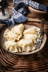 Homemade dumplings with cheese.