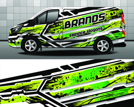 Vector design of delivery van. Car sticker. Black with green background for car vinyl sticker

