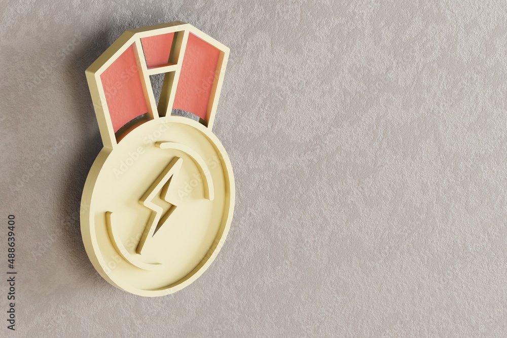 Aufkleber beautiful golden medal lightning symbol on wall bright background. 3d rendering illustration. backgr