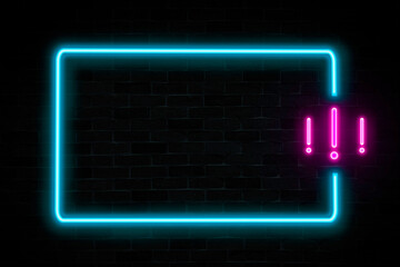 exclamation mark neon banner with empty frame and copy space.