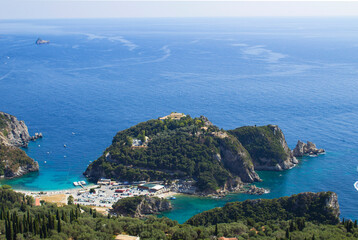 Obraz premium Panoramic view of the sea and coast on the sunny day. Corfu. Greece.