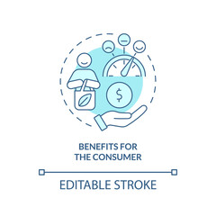 Benefits for consumer turquoise concept icon. Circular economy pros abstract idea thin line illustration. Ethical shopping. Isolated outline drawing. Editable stroke. Arial, Myriad Pro-Bold fonts used