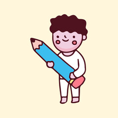 Kawaii kid with pencil cartoon. Illustration for Perfect Nursery children, kids, greeting.