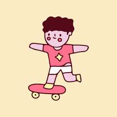 Cute kid riding a skateboard cartoon. Illustration for Perfect Nursery children, kids, greeting.