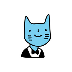 Cat wearing tuxedo, illustration for t-shirt, sticker, or apparel merchandise. With retro cartoon style.