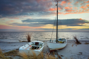 Beautiful beach of the Baltic Sea at sunset in Kuznica, Hel Peninsula. Poland