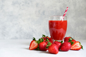 Fresh strawberry smoothie in a glass.