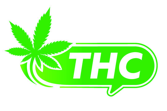 Vector THC logo. Green cannabis icon. Warning about THC content in this product.
