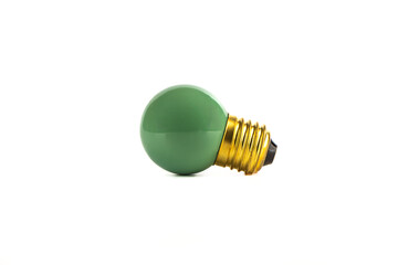 Decorative green incandescent lamp with E27 base on a white background.