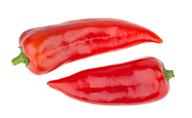 two fresh red capi pepper isolated on white background. top view