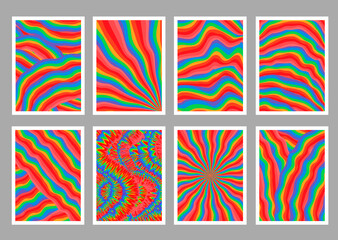Set of Cool Abtract Rainbow Groovy Backgrounds. Psychedelic Art Posters.