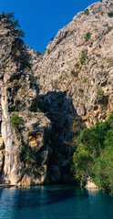 natural rocky canyon with blue water in Göynük, Turkey