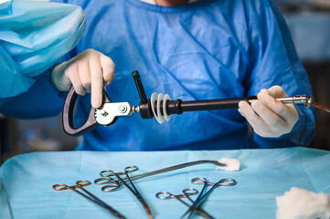 Laparoscopic surgery using an endoscope. Modern surgery. Minimally invasive surgery