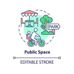 Public space concept icon. City infrastructure. Urban design principles abstract idea thin line illustration. Isolated outline drawing. Editable stroke. Arial, Myriad Pro-Bold fonts used