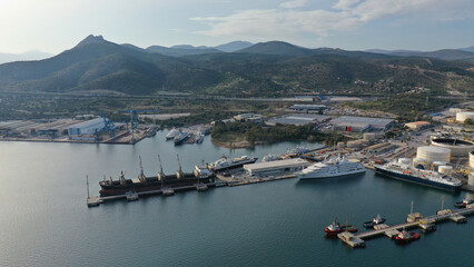 Fototapeta na wymiar Aerial photo of industrial crude oil and gas refinery in Elefsina area, Attica, Greece
