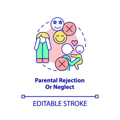 Parental rejection and neglect concept icon. Withdrawal of love, warmth. Risk factors abstract idea thin line illustration. Isolated outline drawing. Editable stroke. Arial, Myriad Pro-Bold fonts used