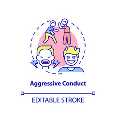 Aggressive conduct concept icon. Groups of behaviors. Conduct disorder abstract idea thin line illustration. Isolated outline drawing. Editable stroke. Arial, Myriad Pro-Bold fonts used