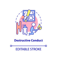 Destructive conduct concept icon. Groups of behaviors. Conduct disorder abstract idea thin line illustration. Isolated outline drawing. Editable stroke. Arial, Myriad Pro-Bold fonts used