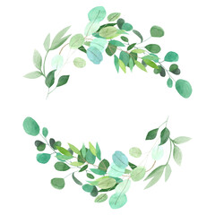 Watercolor frame of flower flowers and leaves on a white background