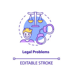 Legal problems concept icon. Law breaking. Effects of conduct disorder abstract idea thin line illustration. Isolated outline drawing. Editable stroke. Arial, Myriad Pro-Bold fonts used