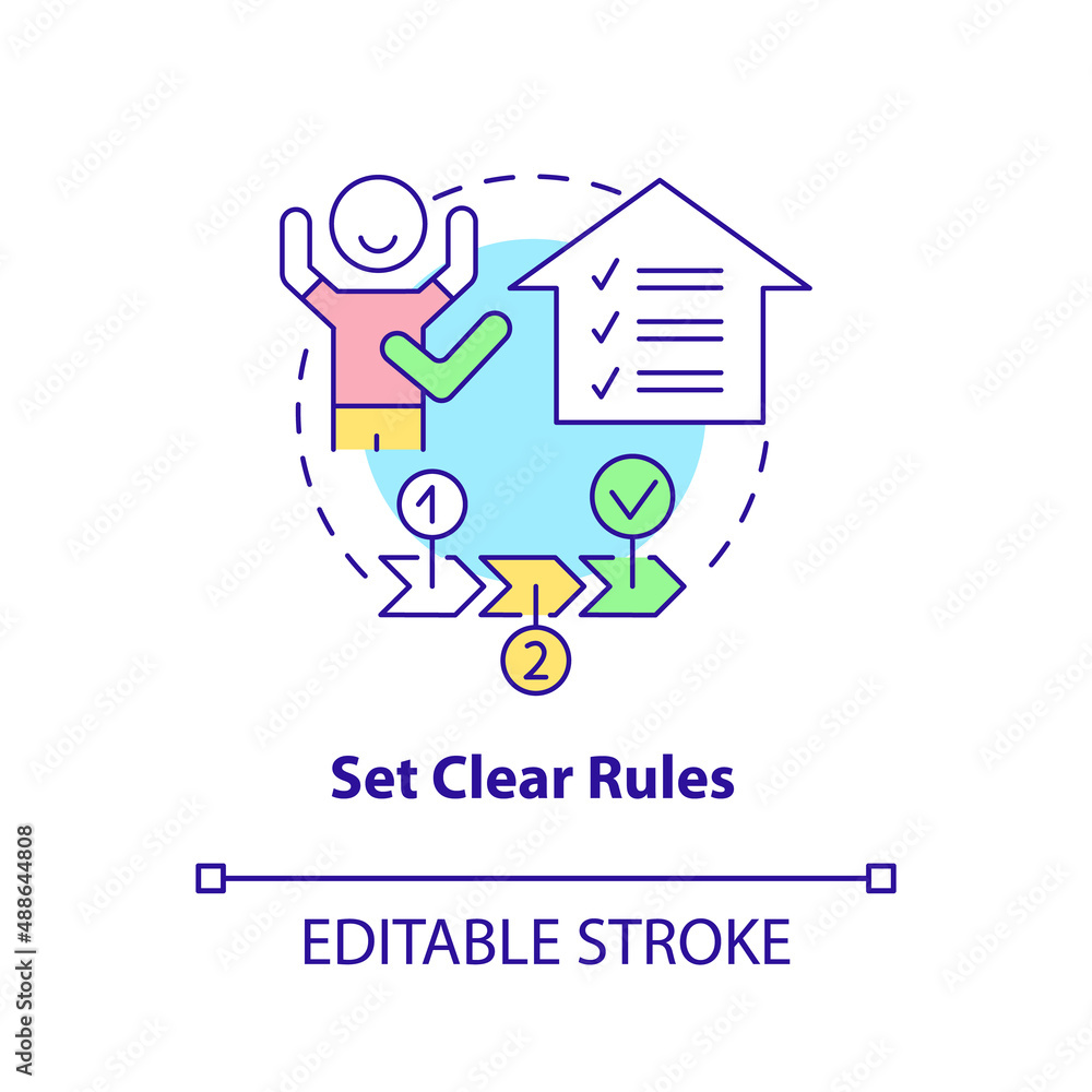 Poster set clear rules concept icon. realistic rules. tips for parents. conduct disorder abstract idea thin