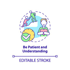 Be patient and understanding concept icon. Tips for parents. Conduct disorder abstract idea thin line illustration. Isolated outline drawing. Editable stroke. Arial, Myriad Pro-Bold fonts used