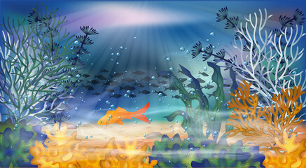 Obraz na płótnie Canvas Underwater wallpaper with algae. vector illustration