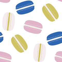 Seamless vector macarons pattern. Food repeat background for fabric, textile, wrapping, cover etc.	
