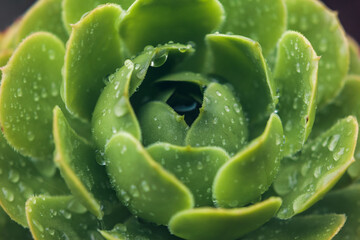 Close up succulents plants with water drops