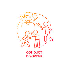 Conduct disorder red gradient concept icon. Childhood mental disorder abstract idea thin line illustration. Physical violence. Lack of empathy. Isolated outline drawing. Myriad Pro-Bold font used - obrazy, fototapety, plakaty