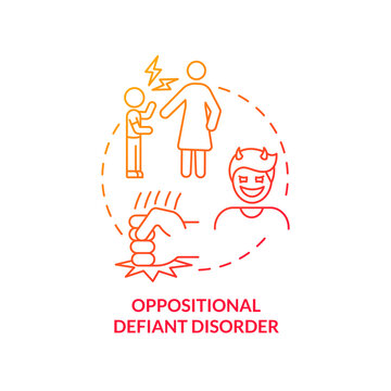Oppositional defiant disorder red gradient concept icon. Mental disorder in children abstract idea thin line illustration. Antisocial personality. Isolated outline drawing. Myriad Pro-Bold font used