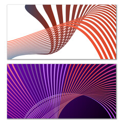 Wavy lines or ribbons. Multicolored striped gradient. Creative unusual background with abstract gradient wave lines for creating trendy banner, poster. Vector eps