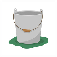 Vector illustration of bucket. Сartoon style isolated on white background. Illustration in flat style of gardening tool.