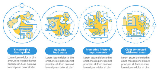 Urban comfort ideas blue circle infographic template. Life quality. Data visualization with 4 steps. Process timeline info chart. Workflow layout with line icons. Myriad Pro-Bold, Regular fonts used