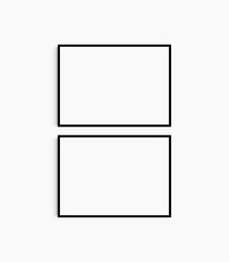 Horizontal frame mockup 7:5, 70x50, A4, A3, A2, A1 landscape. Set of two thin black frames. Gallery wall mockup, set of 2 frames. Clean, modern, minimalist, bright.