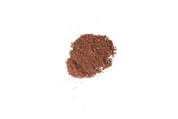 Makeup cosmetics. Eyeshadow in brown color crushed palette, colorful eye shadow powder isolated.