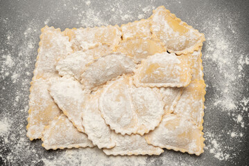Raw ravioli as background. Healthy italian food.