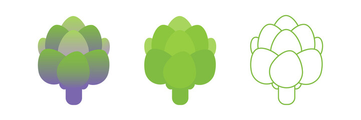 Set, collection of vector artichoke icons in different styles.
